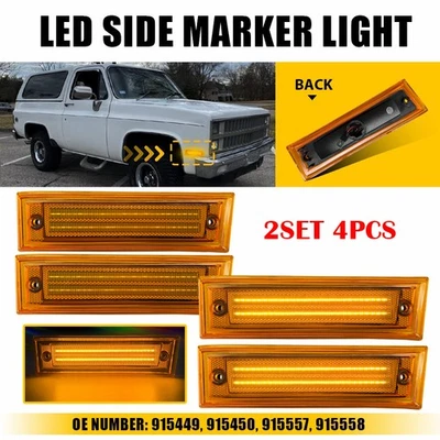 4X Para GMC V1500 V2500 V3500 Pickup 1987-91 LED Parachoques Luz Marcadora Lateral Ámbar H Foto 1 de 4