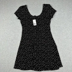 NWT Forever 21 Dress Womens L Black Polka Dot AL ine Short Sleeve Scoop Neck - Picture 1 of 11