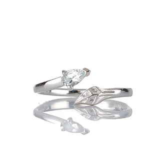 Sterling Silver Aquamarine Leaf Detail Ring Adjustable Size I-T Blue Natural - Picture 1 of 14