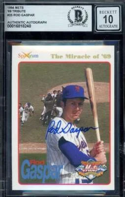 Rod Gaspar Gem Mint 10 Beckett BAS Signed 1994 Spectrum 1969 Mets Autograph - Image 1 of 2