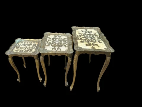 Vintage Florentine Nesting Side Tables Italy 3 Piece Set  Gold Hollywood Regancy Cover