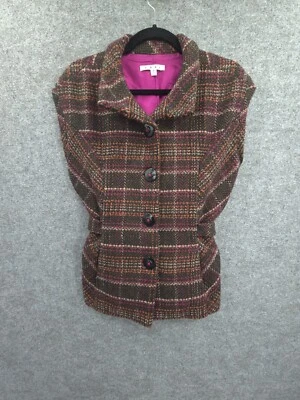 Chaleco Cabi Tweed Mujer Mediano Bolsillos Abotonados Forrado Marrón A Cuadros Foto 1 de 4