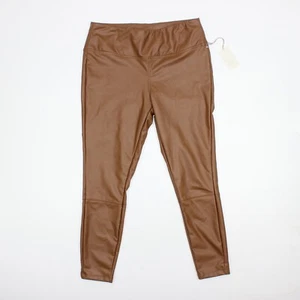 Womens Brown Faux Leather Pants, L NWT Skinny Leg Trousers - Picture 1 of 9