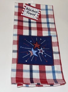 Patriotic Kitchen Towel Red White Blue Stars Stripes 16x26 100% Cotton - Picture 1 of 5