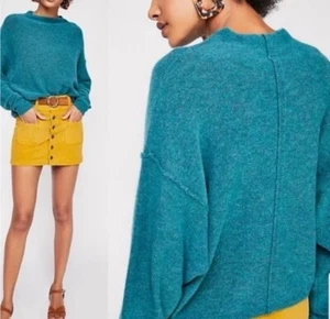 Free People Oversize Sweater Break Away Green Mock Neck Wool Alpaca Blend Sz S - Bild 1 von 8