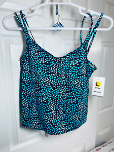 Tankini Swim Top sz Large Womans Spag Strap Black/Brown with Teal Accent NWT 