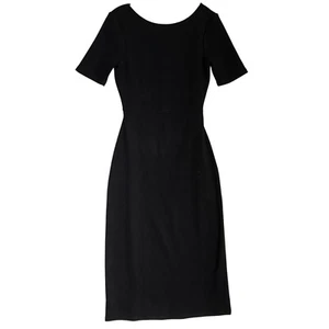 Boden Midi Sheath Dress 8R Black Ribbed Knit Open Back Short Sleeve Minimalist - Picture 1 of 9