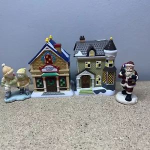 Plastic Christmas Village House & Antique Shop With Porcelain Santa & Snowmen - Picture 1 of 1