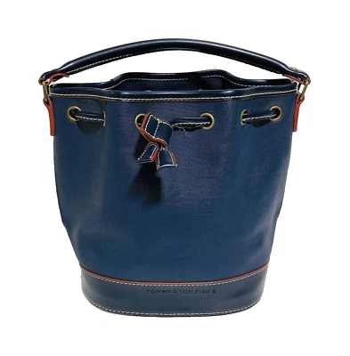 Tommy Hilfiger Women's Navy Blue Drawstring Bucket Bag Handbag 9"x 8" - Image 1 of 4