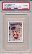1996 Nicaragua Siglo XX Hall of Fame $4 Stamp Lou Gehrig HOF PSA 10  POP 1