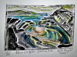 2022 Linolschnitt "Blue lagoon Abereiddi,Pembrokeshire" von Bill Payne - Bild 1 von 1