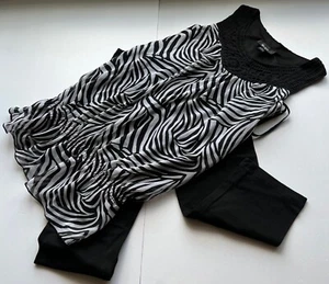 BCX Girl teen 2 pc set Sz S legging & Smocked top Zebra black/white cottenblend - Picture 1 of 6
