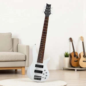 IB 6-String Bass Guitar Set - HH Pickups, Maple Neck, Basswood Body & White - Picture 1 of 24