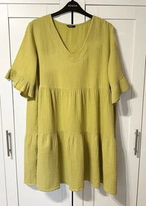 ROMAN - SIZE 18 - ROOMY OVERSIZED SHORT SMOCK TUNIC DRESS - LIME GREEN / MUSTARD - Picture 1 of 9