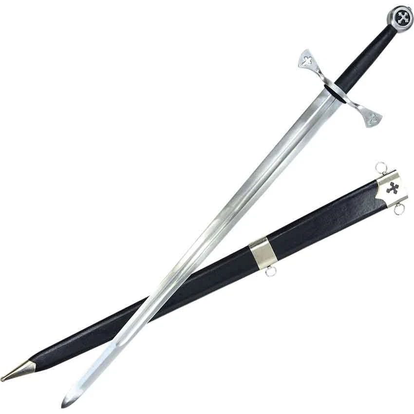 Espada bastarda templaria hecha a mano de acero al carbono con vaina de madera Foto 1 de 4