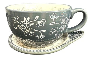 TEMPTATIONS By Tara Floral Gris Encaje Sopa/Cereal Cuenco L 24oz con Platillo Foto 1 de 4