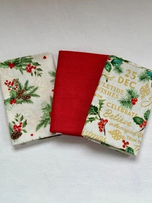 weihnachtliches Stoffpaket Weihnachtsstoff Patchworkstoff Baumwolle Ilex Mistel - Bild 1 von 4