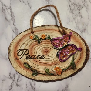 Christian Wall Hanging Resin Peace Butterfly On Faux Wood 7.5x5 Inch 3D - Picture 1 of 7
