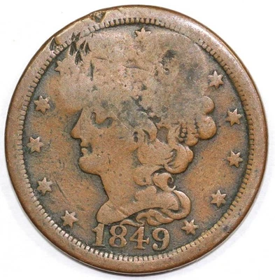 1849 1/2c Braided Hair Half Cent *US Counterstamp* - Image 1 of 3