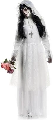Fantasia de Halloween vestido fantasia Dia Morto Dia do Fantasma Branco Noiva Sombra Noite Muertos - Imagem 1 de 2