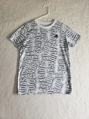 Adidas Boys Shirt 14/16 White Assorted Logo Cotton B Short Sleeve Crew Neck Tee — 第 1/4 张图片