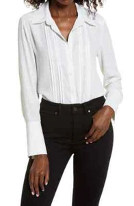 Chelsea28 Ivory Lily Dot Button Pintuck Blouse Top Size Women’s Small S NEW $69 - Picture 1 of 4