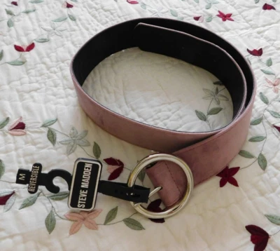 STEVE MADDEN reversible faux-leather round buckle womens belt Size M Black/Blush - Image 1 of 4