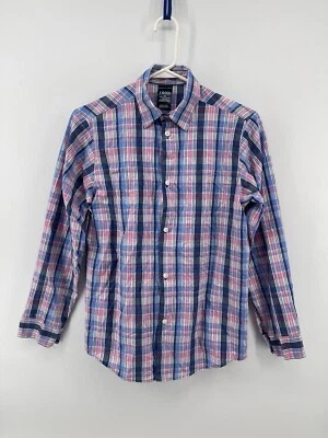 IZOD Button Up Blouse Top Shirt Womens Size Small Pink Blue Plaid Long Sleeve - Image 1 of 4