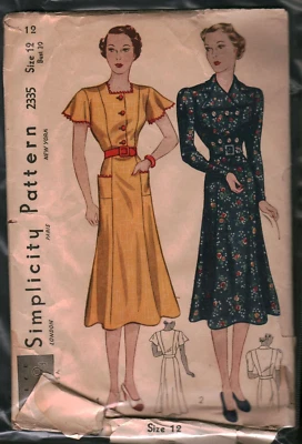 2335 Vintage Simplicity Sewing Pattern Misses 1940s One Piece Dress Flutter 12 - Image 1 of 2