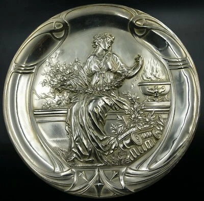 ART NOUVEAU WMF Silver Plated Figural Wall Plaque Maiden with Roses, ca 1890 - Image 1 of 4