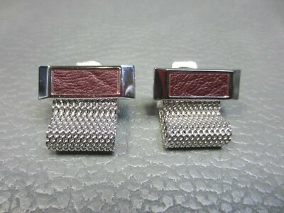 Vintage Leather Strap Wrap Around White Gold Plated Cuff Links  - Image 1 of 3