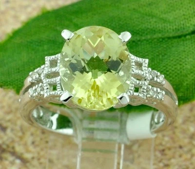 Exotic 3.56 ct 14k White Gold Natural Diamond & Lemon Quartz  Ring  4.30 Grams - Image 1 of 4
