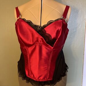 NEW Cacique Sweetheart Bustier Corset Black Lace Red Lace Up Size 18 20 Boning