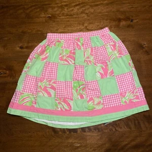 Lilly Pulitzer Girls Skirt Size 16 Pink Blue Floral Lined Plaid Patchwork 24" W - Picture 1 of 11