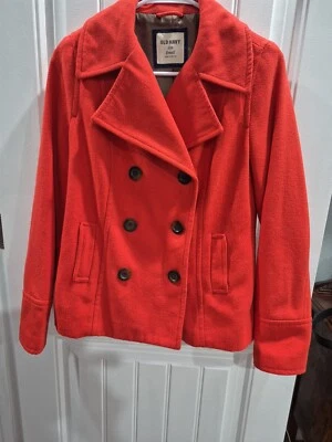 OLD NAVY Women's Sz S Double Breasted Wool Blend Reddish Orange Pea Coat Jacket  - Image 1 of 4