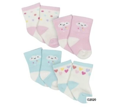 Gerber Baby Girl 4-Pk Clouds & Heart Wiggle Proof Organic Cotton Socks Size 0-6M - Image 1 of 3