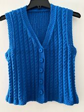 Beautiful bright blue handknit sweater vest button front sz S-M