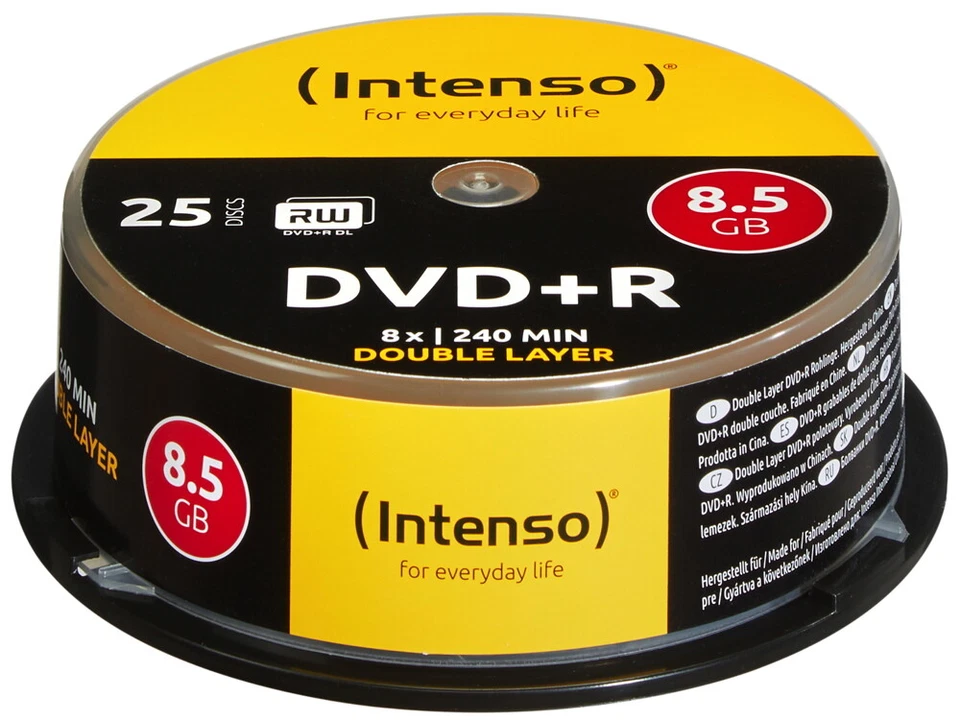 25 Intenso Rohlinge DVD+R Double Layer 8,5GB 8x Spindel - Bild 1 von 1