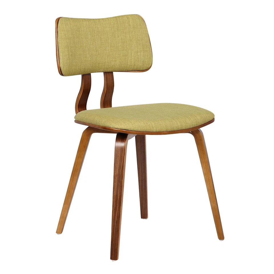 Armen Living Jaguar Mid-century Dining Chair in Walnut Wood and Green Fabric