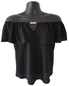 CHOCOLATE Damen Schulterfreies Top GR S Rüschen Schwarz Ärmellos Polyester - Bild 1 von 9