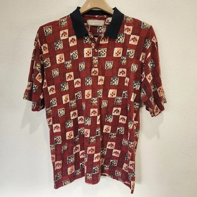 M.E. Спортивная мужская рубашка-поло L ретро принт курортный спортивный комфорт повседневный стиль - Изображение 1 из 4