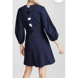 Mini Abito Tibi Blu Navy Elasticizzato Scolpito Bottoni Schiena Tg 0 - Foto 1 di 5