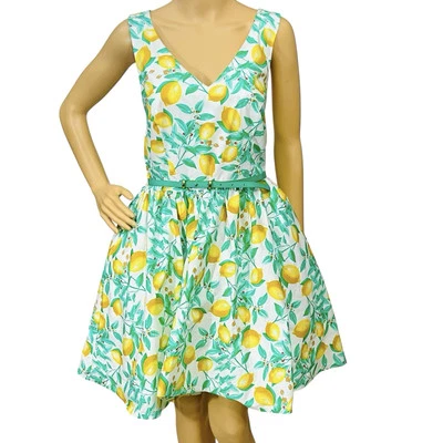 Elle платье зеленый/пояс тропический лимон карман подходит/расклешенный v-образным вырезом крестом назад 10 - Изображение 1 из 4