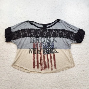 Daytrip Cropped Oversized Graphic Tee Top L Slouchy Lace America Bronx Loose - Picture 1 of 7