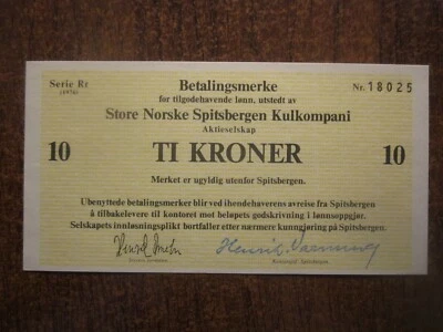 UNC 1976 SPITZBERGEN NORWAY STORE NORSKE KULKOMPANI 10 KRONER - Image 1 of 2