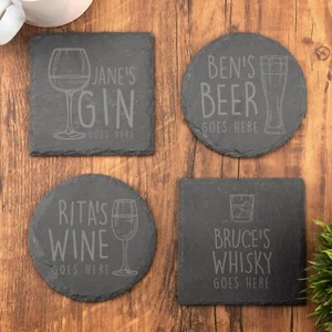 Posavasos de pizarra personalizados Your Drink here, cerveza grabada con láser ginebra Navidad - Imagen 1 de 55