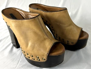 CALVIN KLEIN Stephen Leather Platform 4.5" Block Heel Clogs Sz 8 Stevie Nicks - Picture 1 of 17