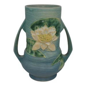 Roseville Water Lily Blue 1943 Vintage Art Pottery Ceramic Vase 76-8 - Picture 1 of 6