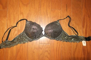 34A BRA ❤️ VERY SEXY VICTORIA'S SECRET ❤️ PUSH UP ❤️ BLACK GOLD LACE OVERLAY - Picture 1 of 5