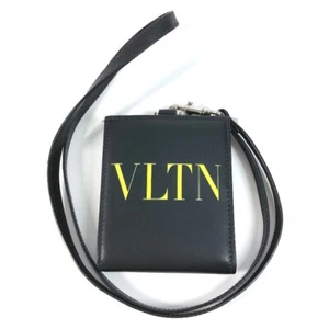 VALENTION VLTN Logo Neck strap Wallet Coin Case Purse Bifold Wallet Black - Picture 1 of 12